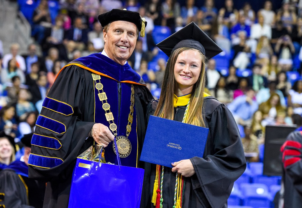 Trinity Scanlon during the Quinnipiac University undergraduate commencement ceremonies Saturday, May 21, 2016, at TD Bank Sports Center. (Photograph by John Hassett Quinnipiac University)